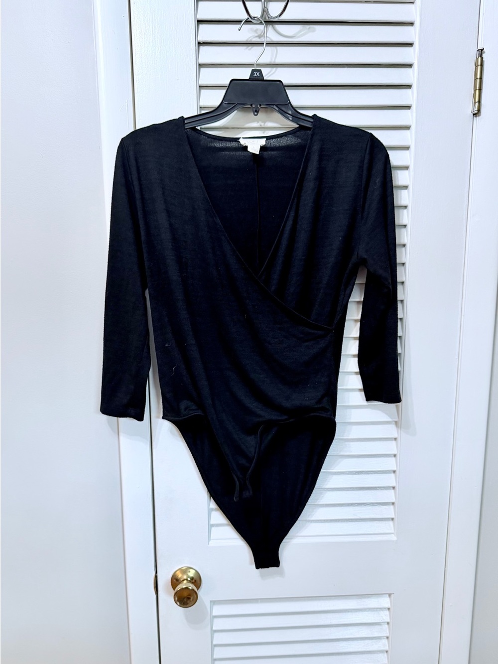 LOFT Black Long-Sleeve Wrap Bodysuit